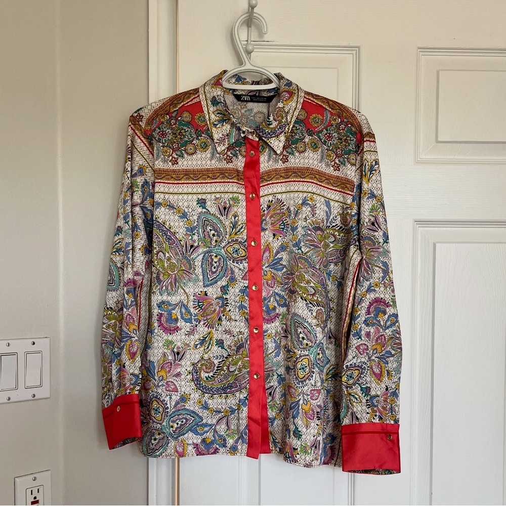 Zara Paisley Satiny Button Down Shirt
